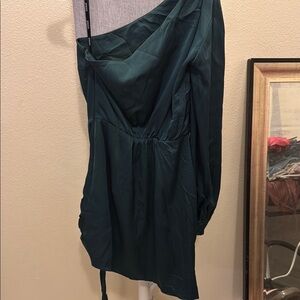 Kookai Green One Shoulder Long Sleeve Slip Dress